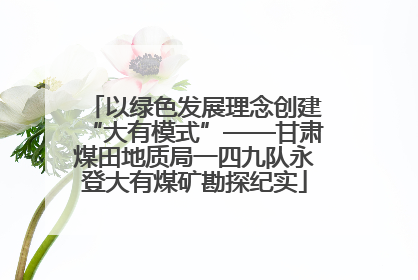 以绿色发展理念创建“大有模式”——甘肃煤田地质局一四九队永登大有煤矿勘探纪实