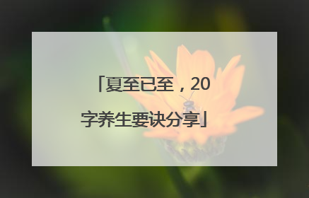 夏至已至，20字养生要诀分享